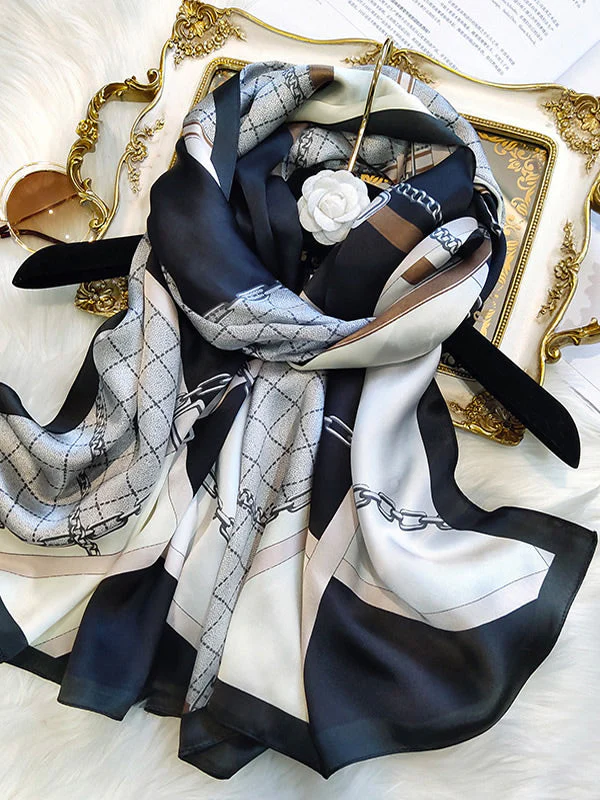 100% Mulberry Silk Printed Rectangular Long Shawl Scarf 170x53cm - Image 27