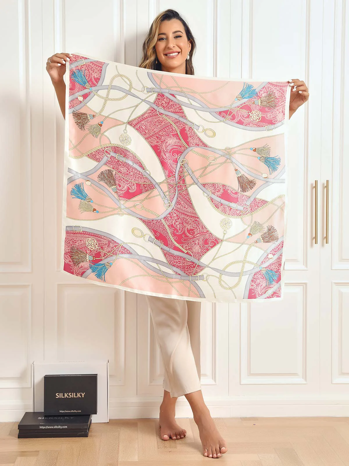 100% Mulberry Silk Printed Square Shawl Scarf 88*88cm - Image 45