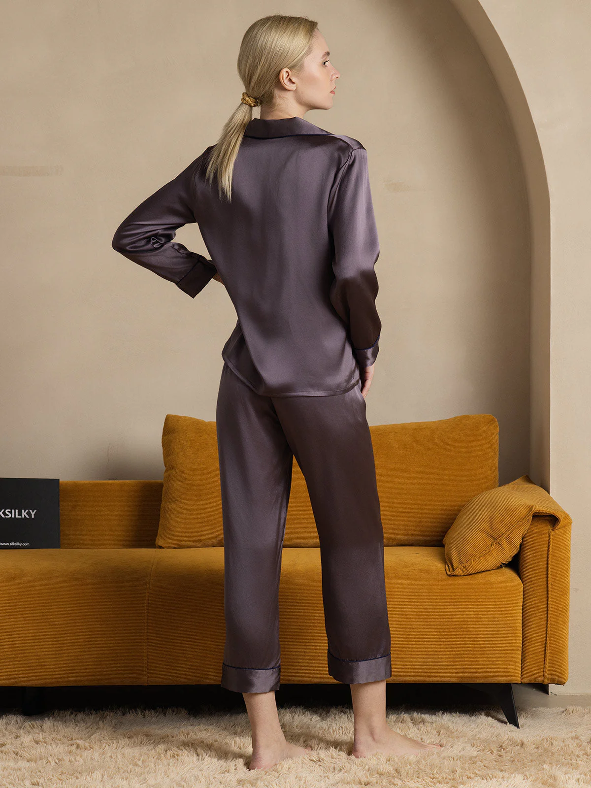 100% Mulberry Silk Long Sleeve Button Up Women's Pajamas Set - Image 46