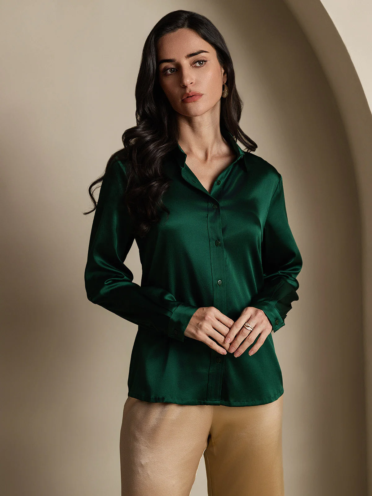 19Momme Silk Long Sleeve Lapel Collar Women's Shirt - Image 20