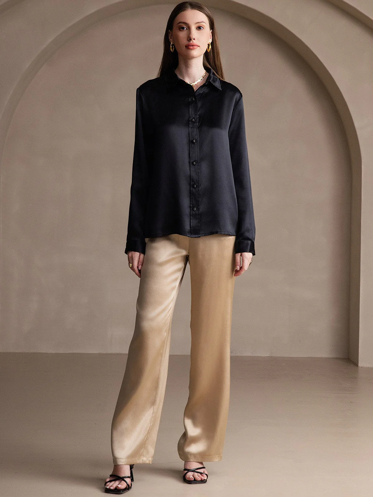 Clearance - 19Momme Silk Lapel Collar Long Sleeve Women's Shirt - Image 16