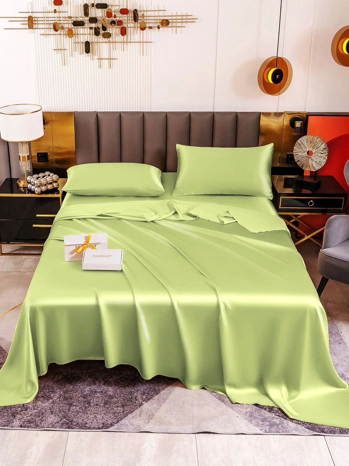 19Momme 4Pcs 100% Mulberry Silk Bedding Set Fitted&Flat Sheets+2x Pillowcases - Image 104
