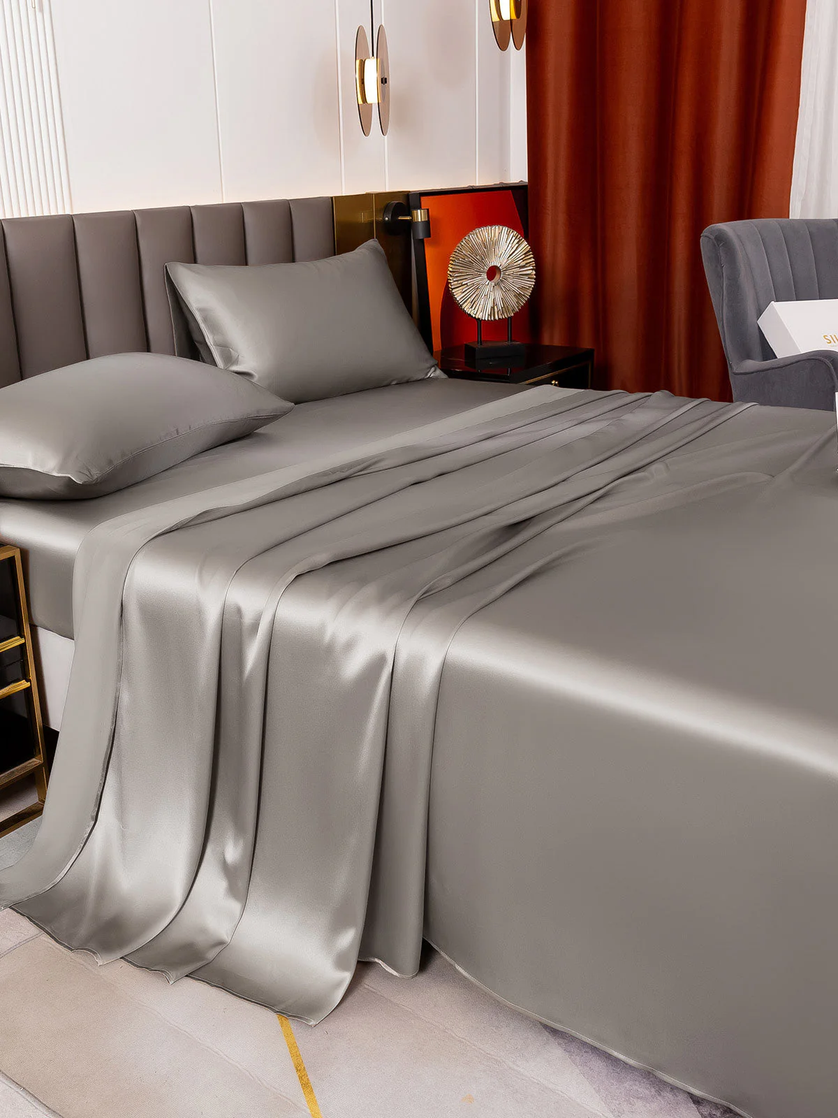 19Momme 4Pcs 100% Mulberry Silk Bedding Set Fitted&Flat Sheets+2x Pillowcases - Image 47