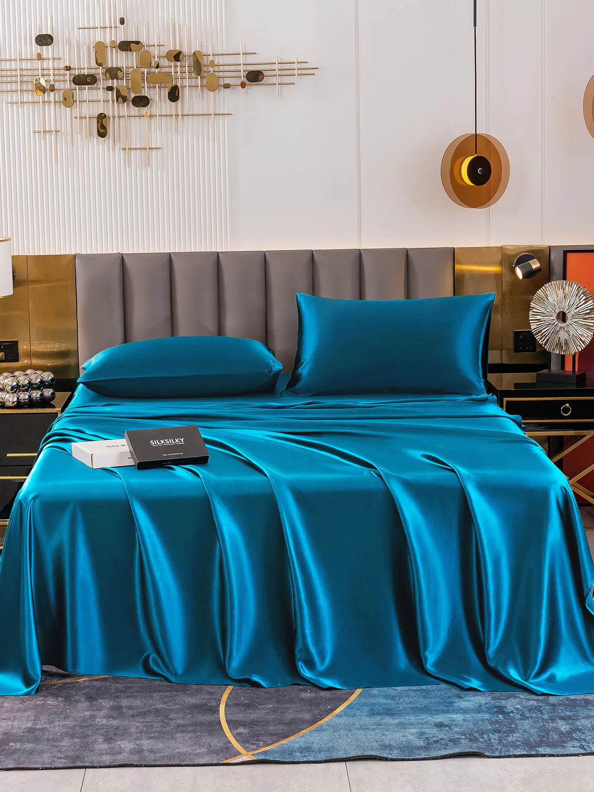 19Momme 4Pcs 100% Mulberry Silk Bedding Set Fitted&Flat Sheets+2x Pillowcases - Image 54