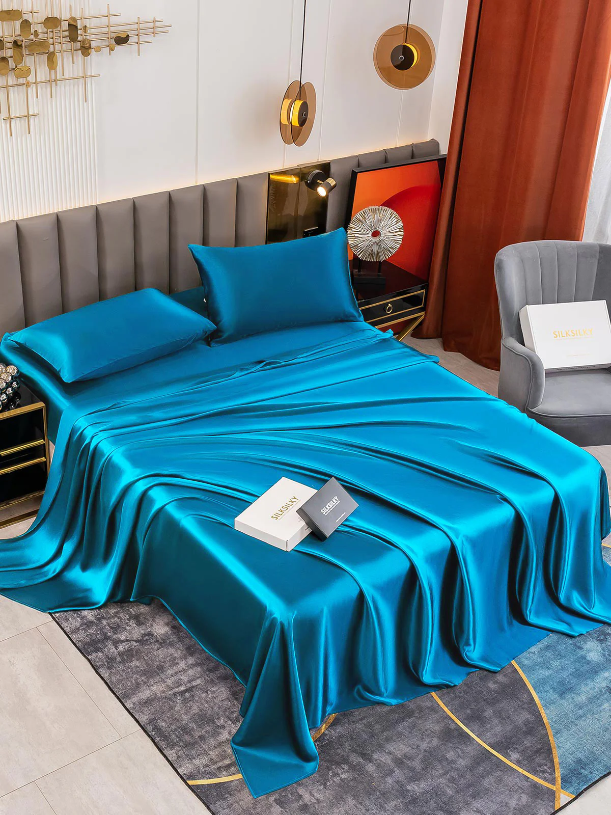 19Momme 4Pcs 100% Mulberry Silk Bedding Set Fitted&Flat Sheets+2x Pillowcases - Image 57