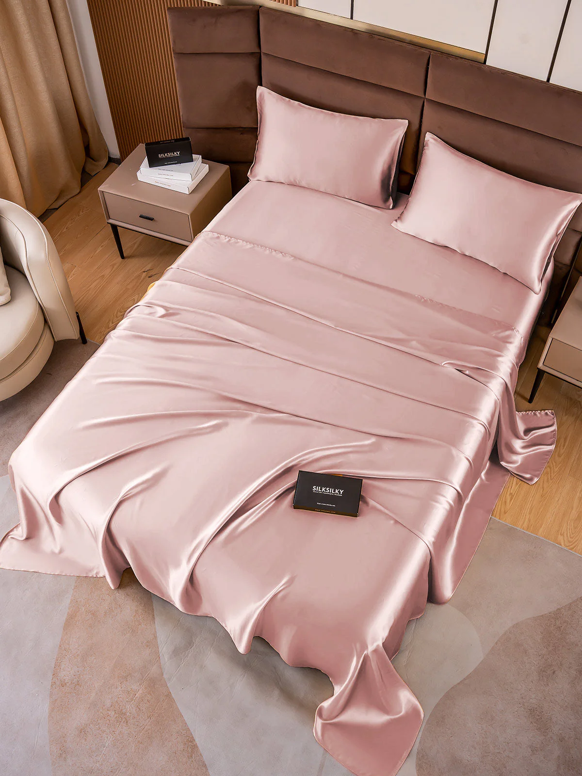 19Momme 4Pcs 100% Mulberry Silk Bedding Set Fitted&Flat Sheets+2x Pillowcases - Image 70