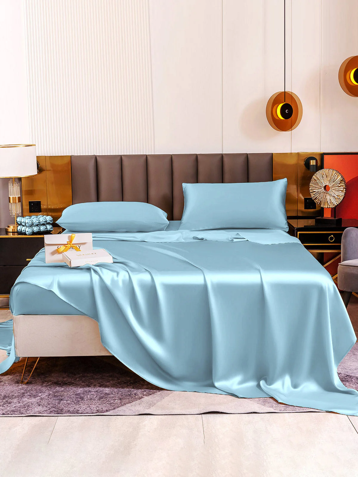 19Momme 4Pcs 100% Mulberry Silk Bedding Set Fitted&Flat Sheets+2x Pillowcases - Image 88