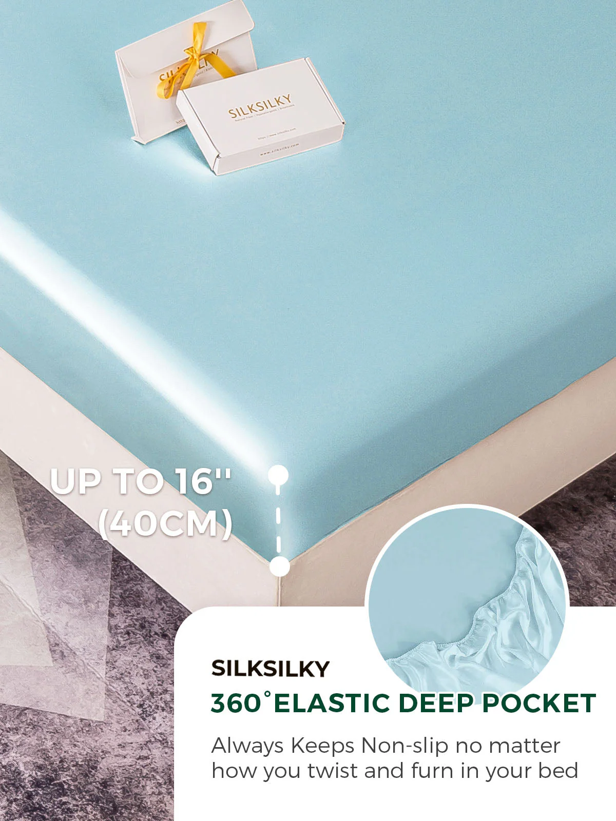 19Momme 3Pcs Silk Set Fitted Sheet+2x Pillowcases - Image 90