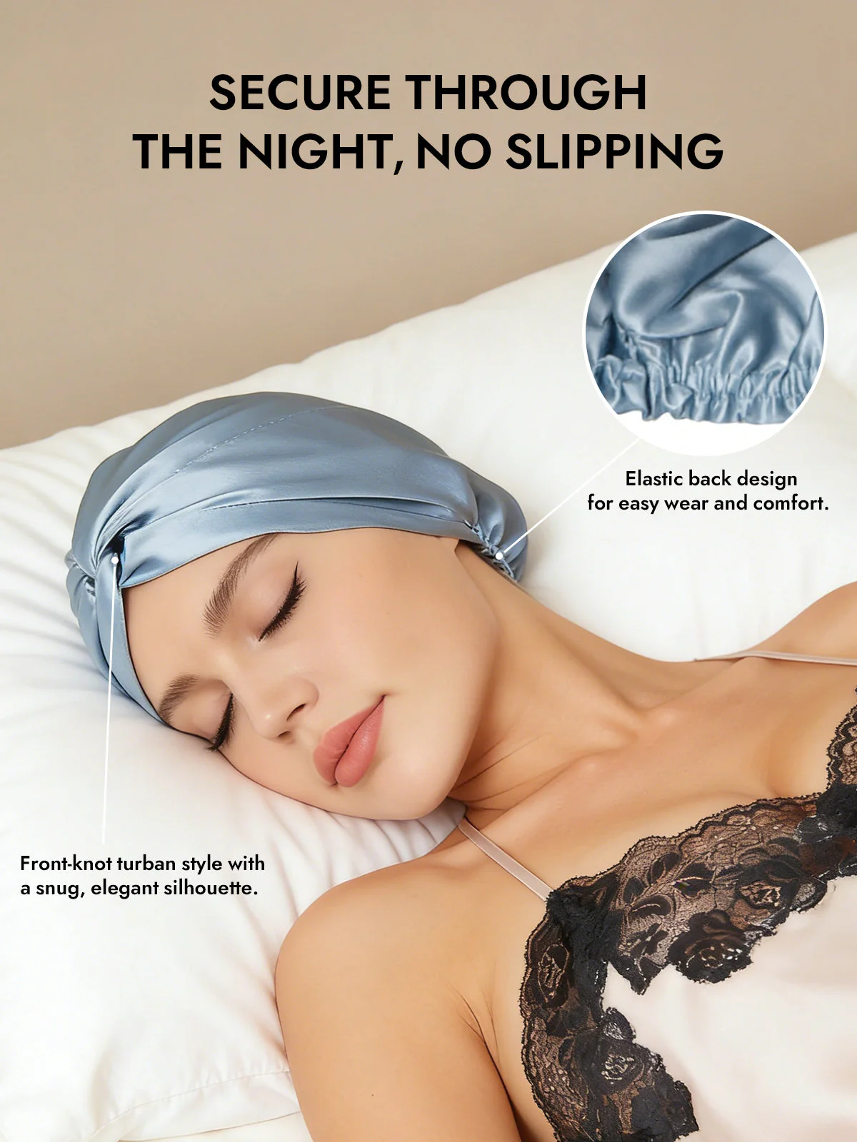 100% Mulberry Silk Turban for Sleeping Knot-Front Hair Wrap - Image 22