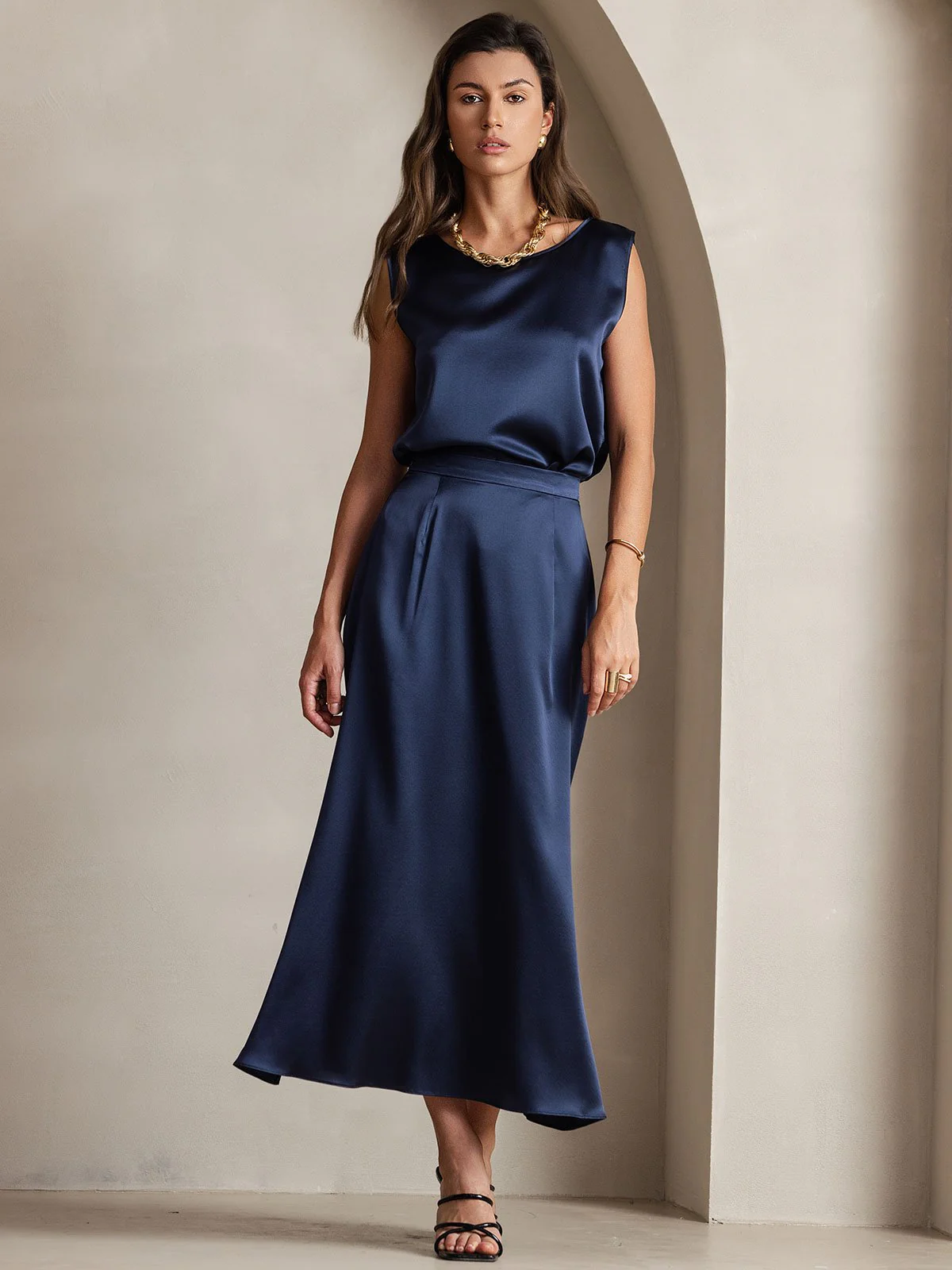 19Momme Silk A Line Maxi Skirt with Zipper Design - Image 16
