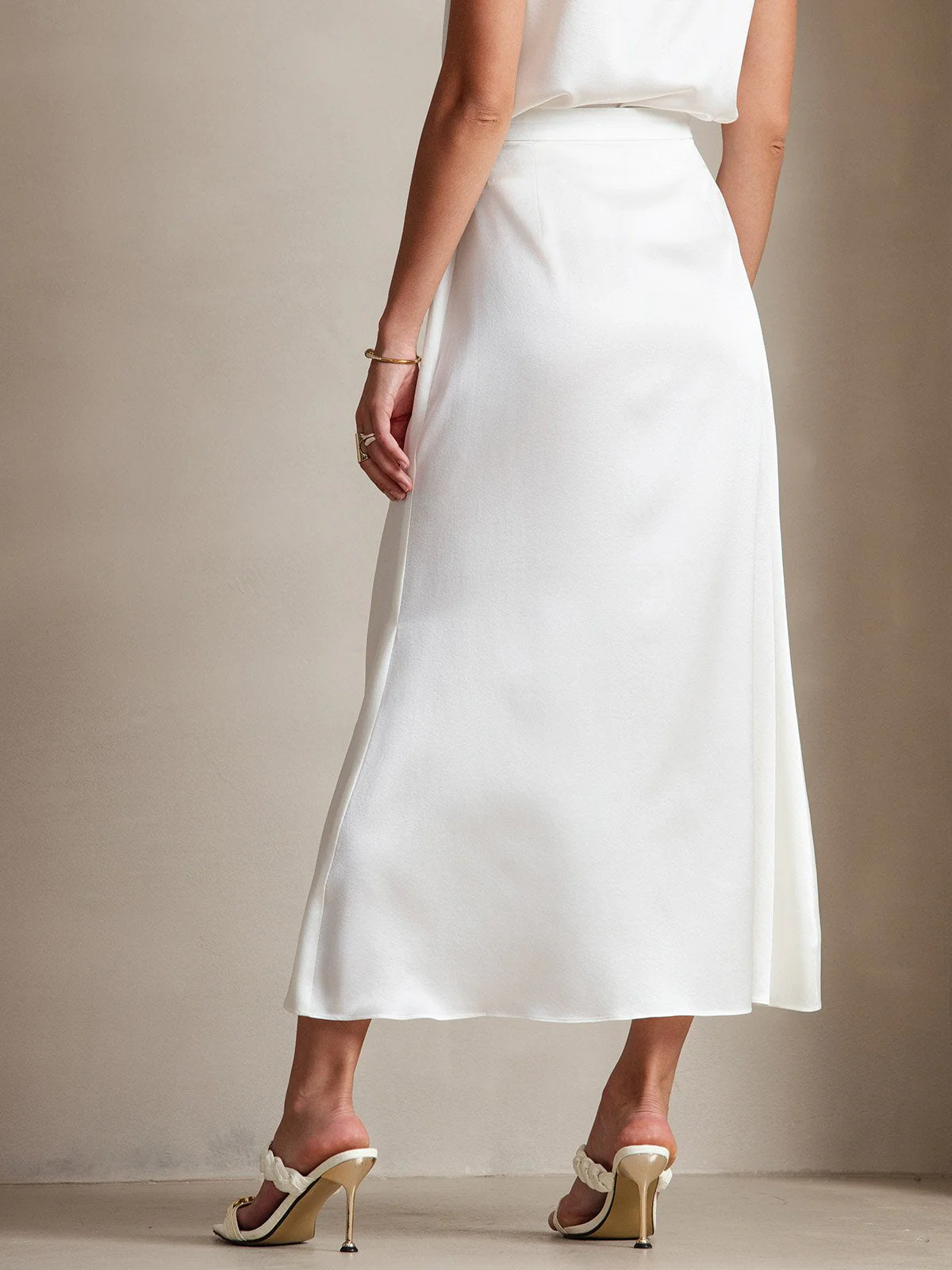 19Momme Silk A Line Maxi Skirt with Zipper Design - Image 21