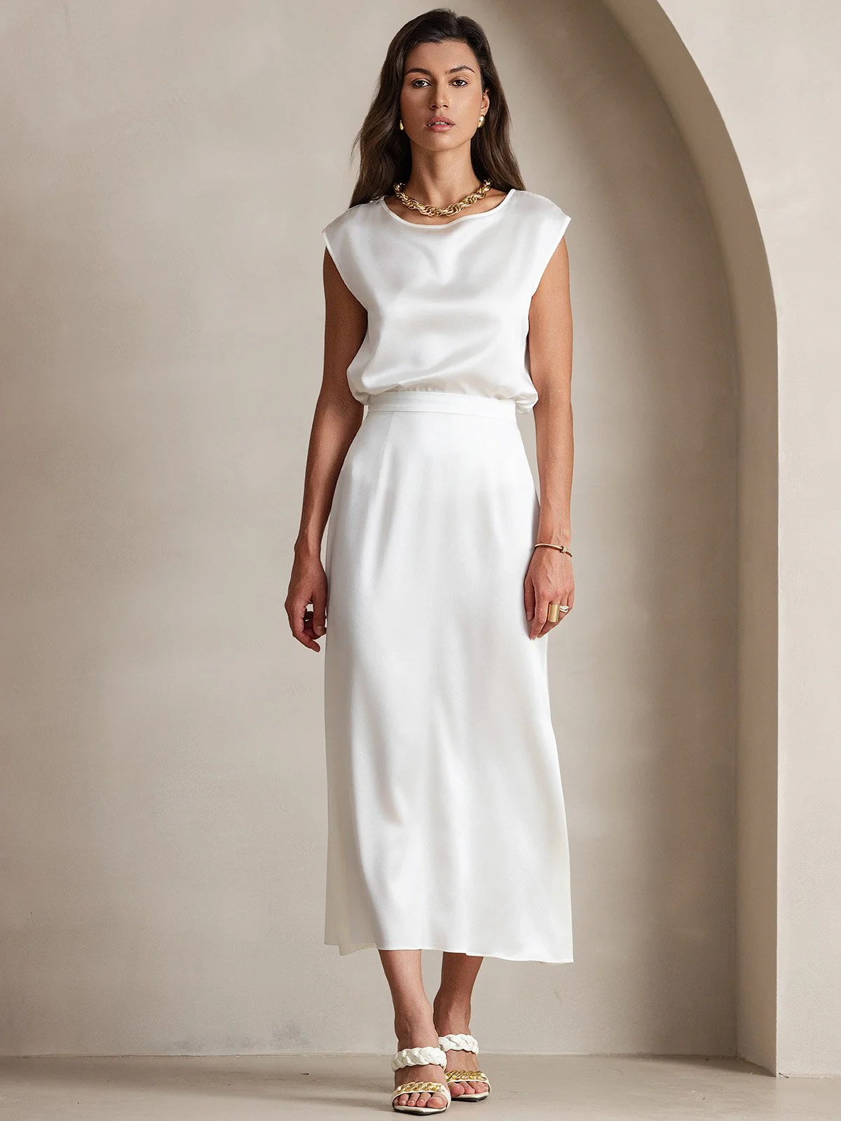 19Momme Silk A Line Maxi Skirt with Zipper Design - Image 24