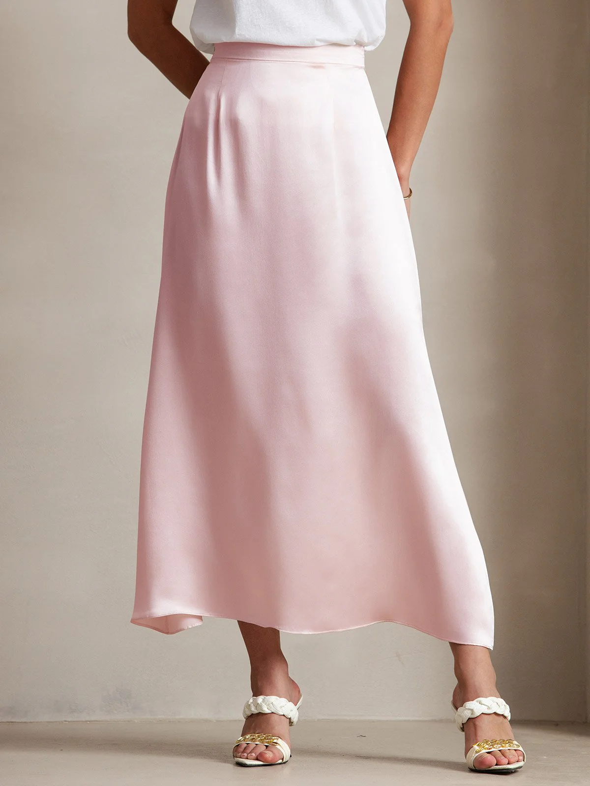 19Momme Silk A Line Maxi Skirt with Zipper Design - Image 28