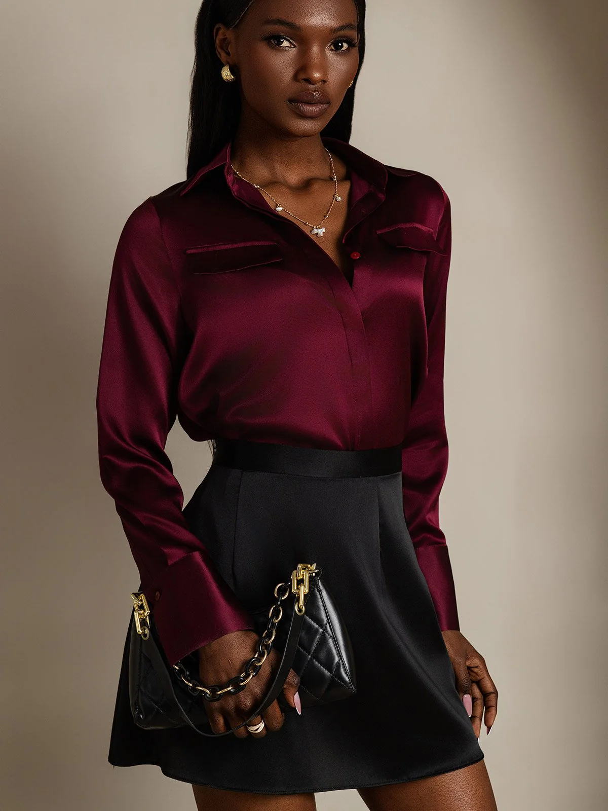 Clearance - Women's 19Momme Silk Long Sleeve Lapel Collar Military Shirt - Image 5