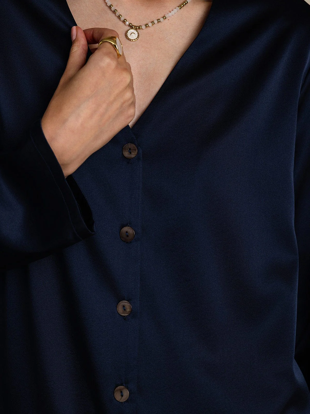 Clearance - 19Momme Silk Long Sleeve V-Neck Blouse - Image 7