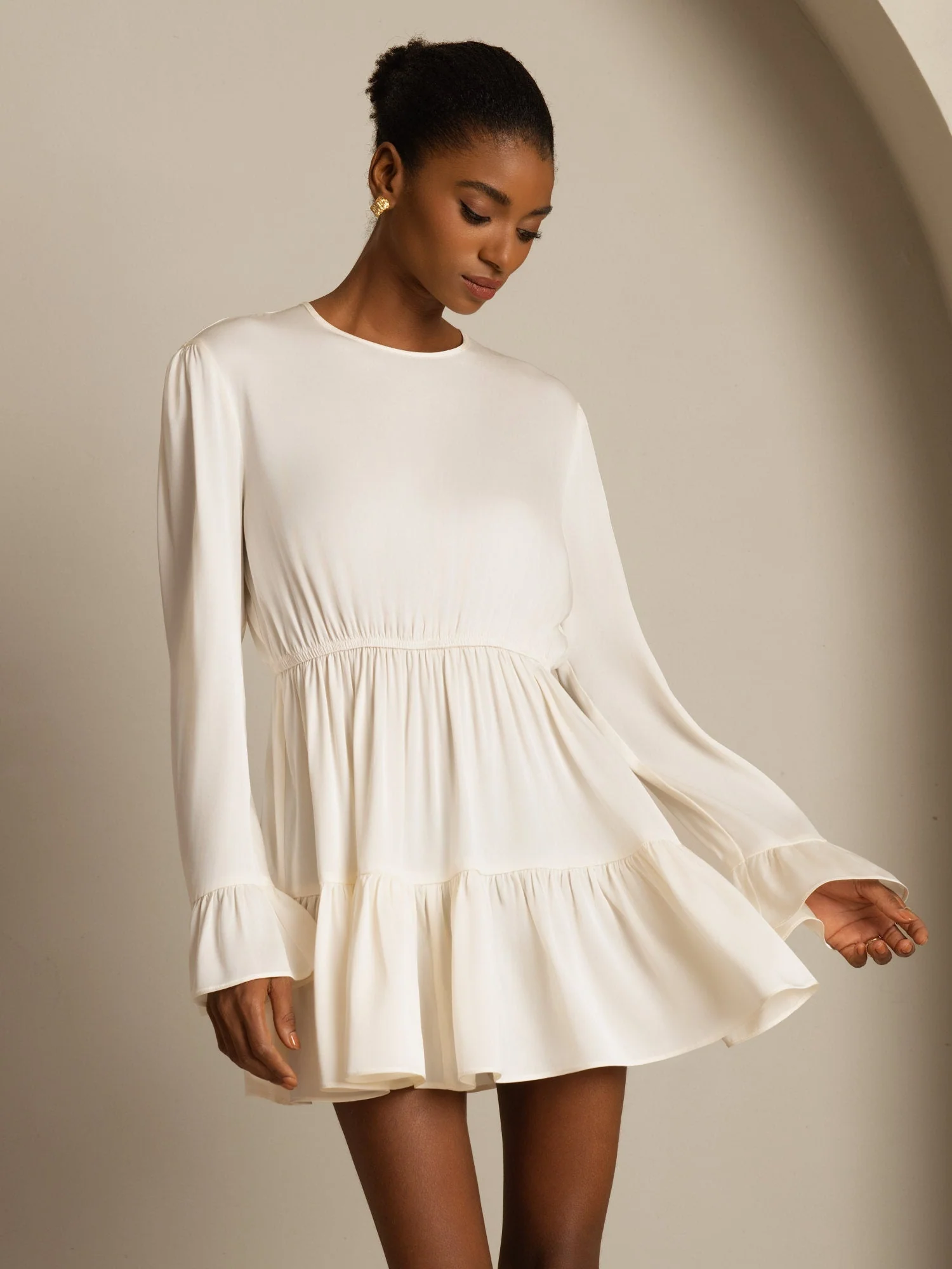 Clearance - 19Momme Silk Ruffle Sleeves Short A-Line Flowy Dress - Image 20