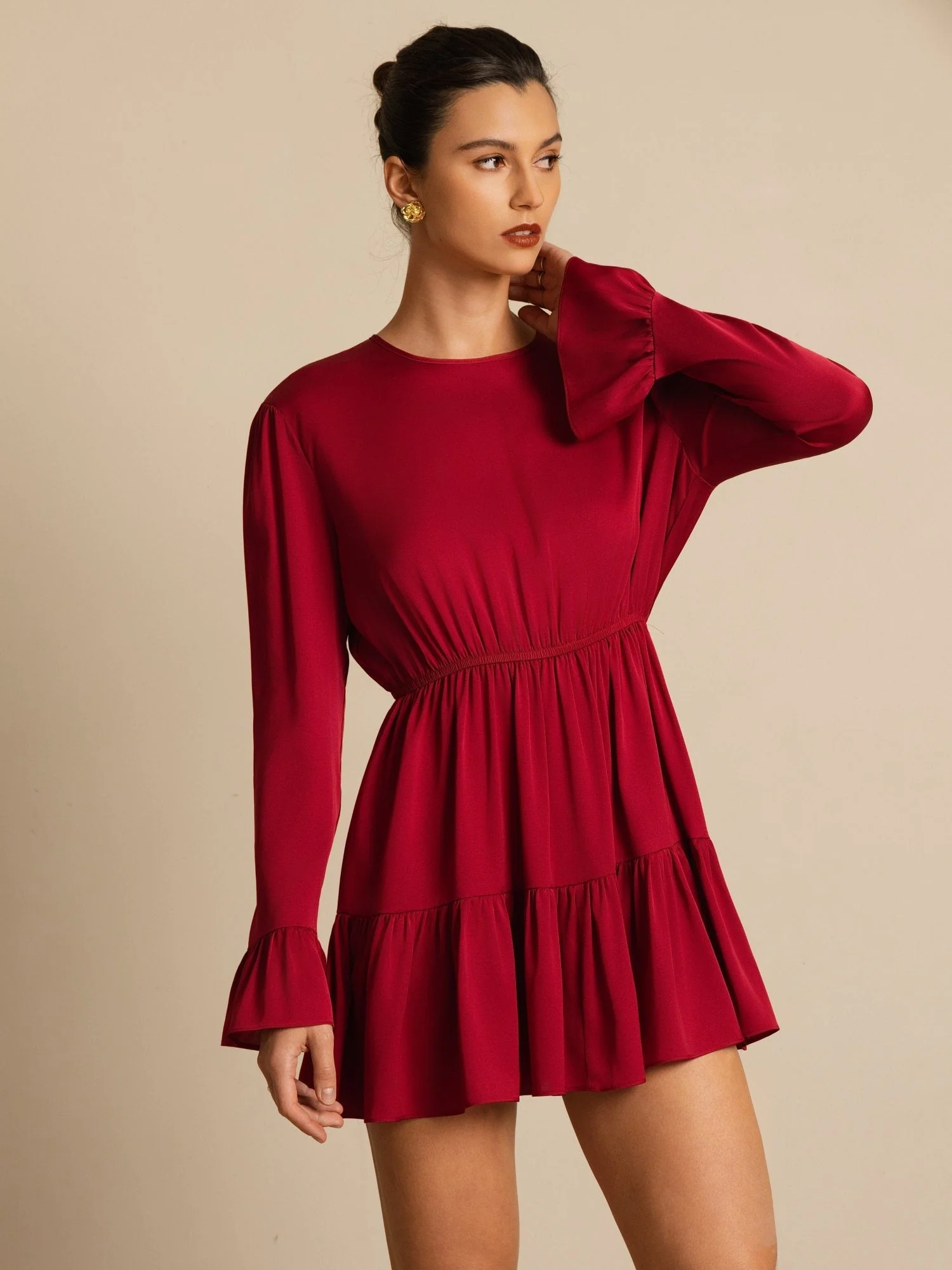 Clearance - 19Momme Silk Ruffle Sleeves Short A-Line Flowy Dress - Image 6