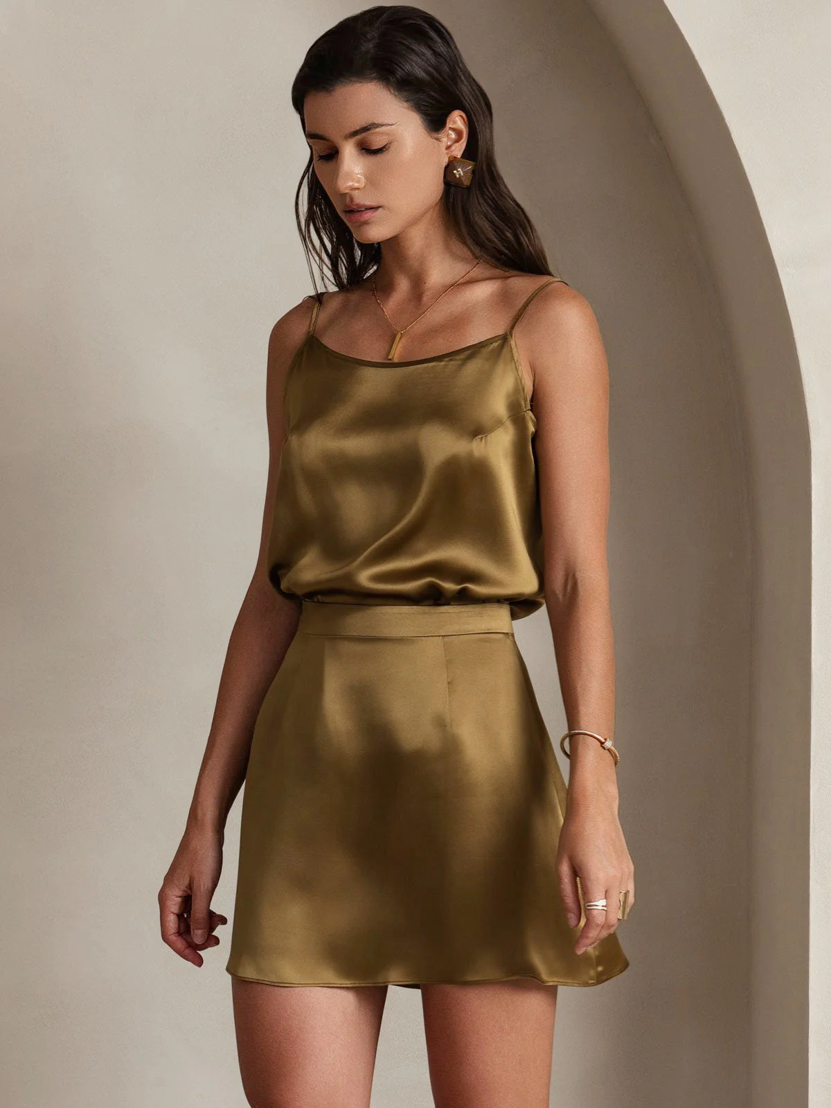 Clearance - 19Momme Silk A Line Mini Skirt with Zipper Design - Image 4
