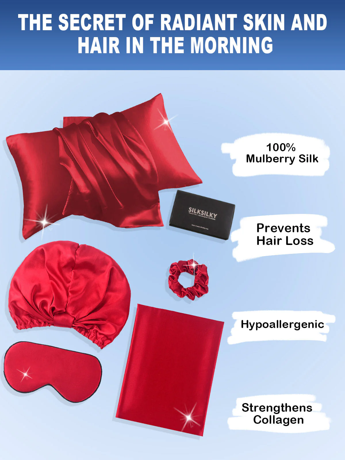 19Momme 4Pcs Set Silk Skin-Friendly Beauty Sleep Set (Envelope Pillowcase) - Image 55