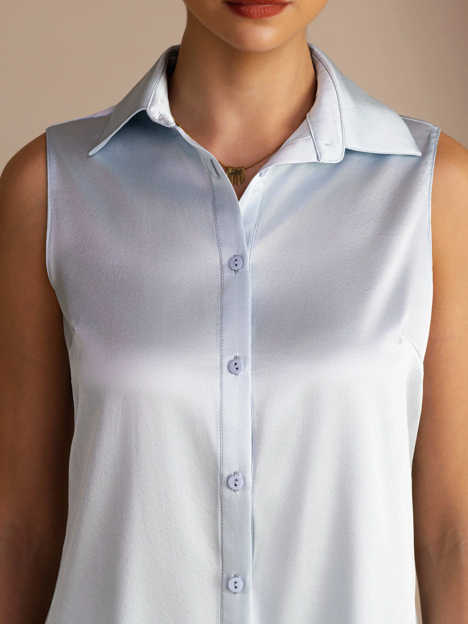 19Momme Silk Sleeveless Lapel Collar Women's Shirt with Button Up Design - Image 30