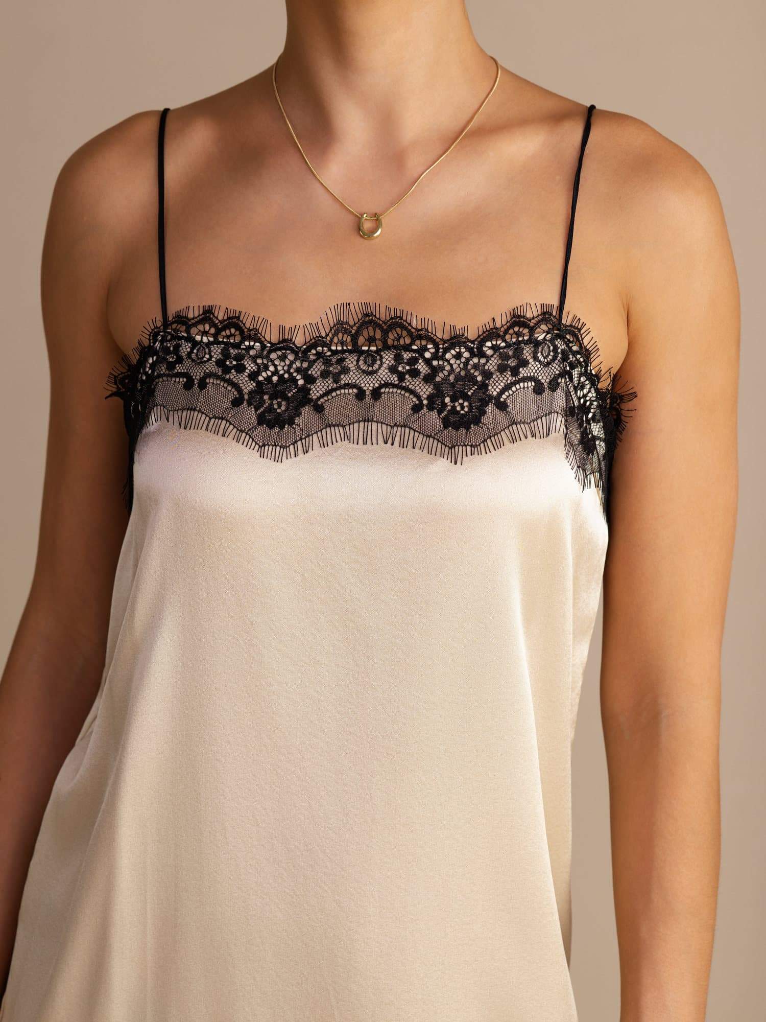 Clearance - 19Momme Silk Square Neck Spaghetti Strap Lace Midi Dress - Image 3