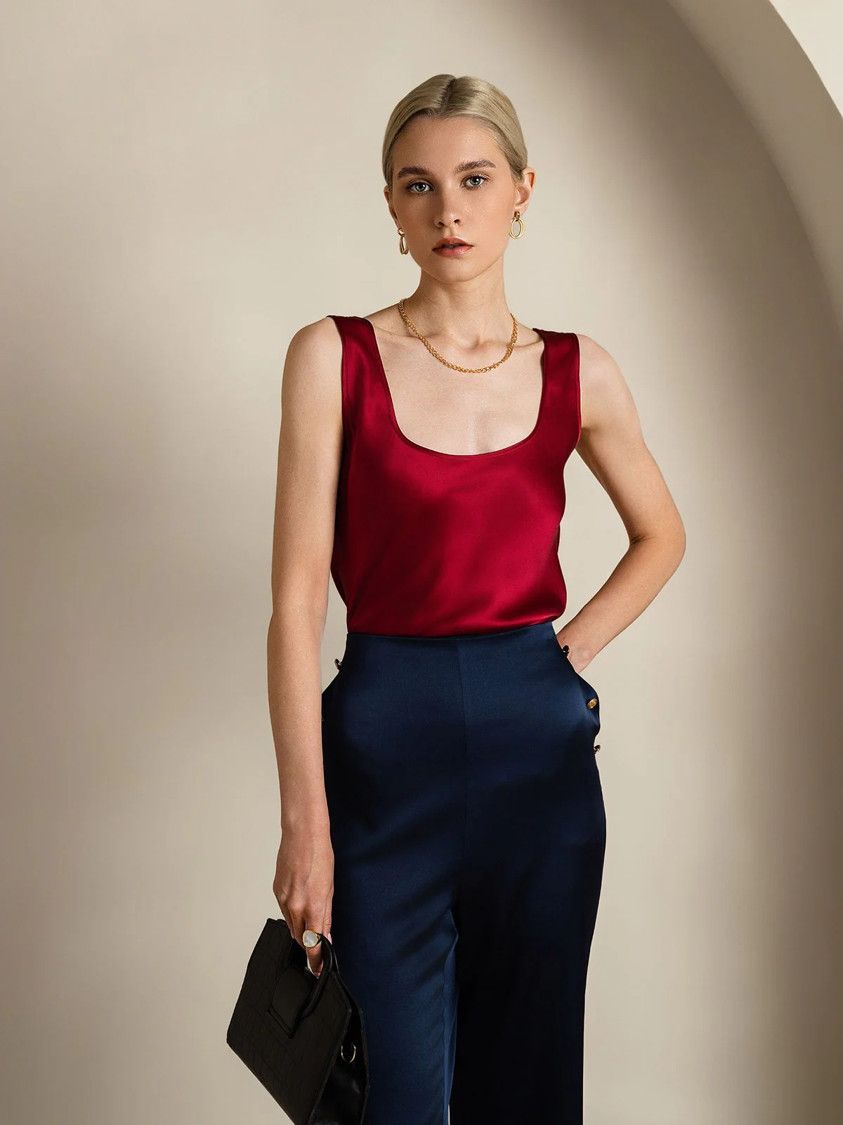 19Momme Silk Sleeveless U Neck Women's Tank Top - Image 42
