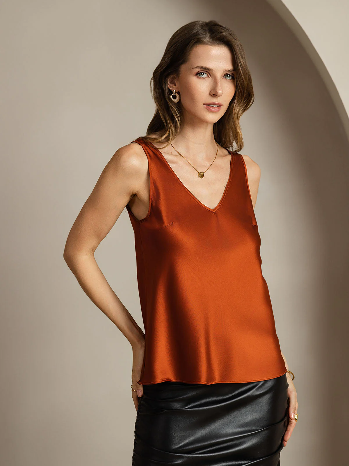 Clearance - 19Momme Silk Sleeveless V Neck Women's Tank Top with V Back Design - Image 8