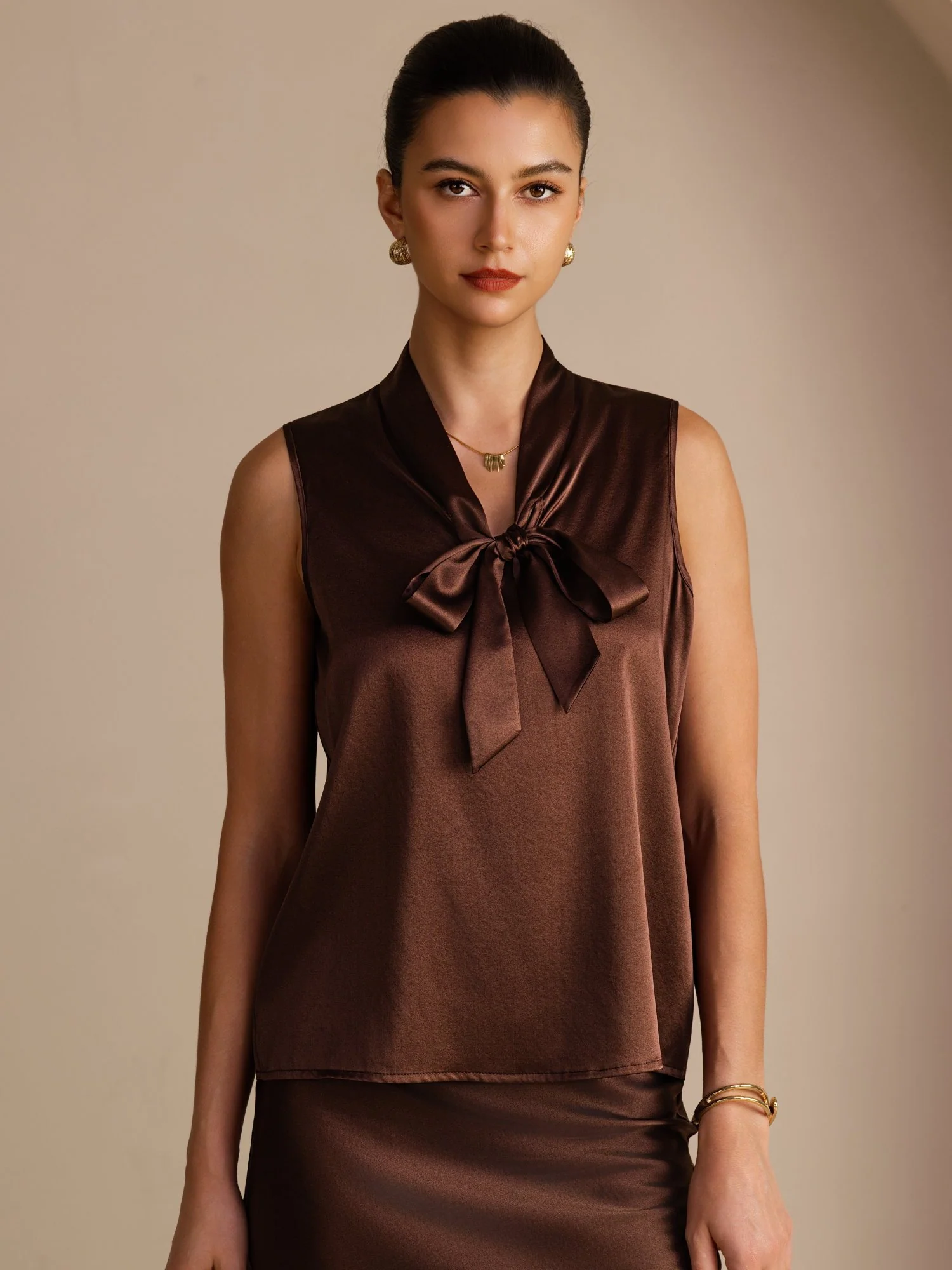 19Momme Silk Women’s Tie Neck Sleeveless Tank Top