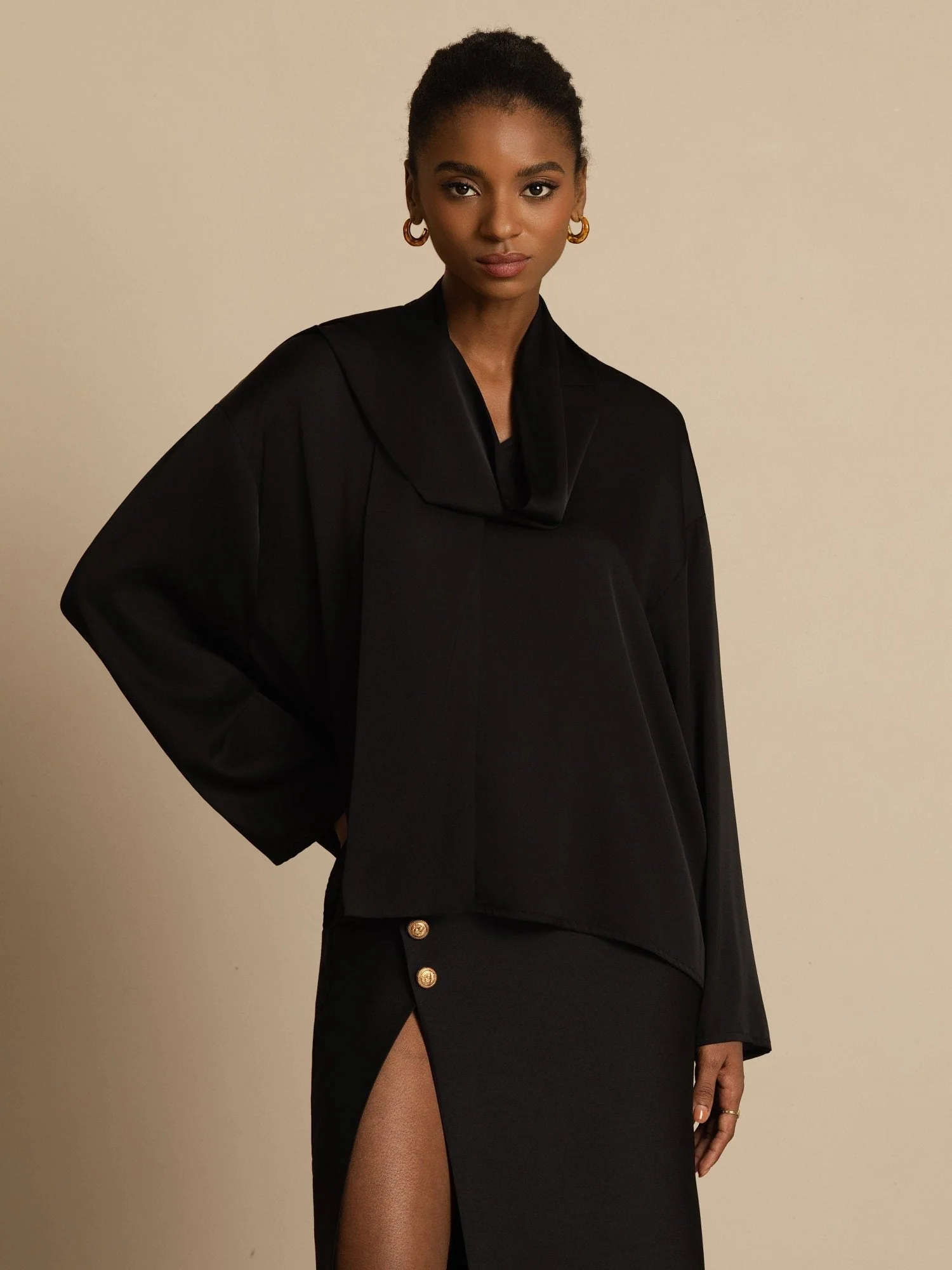 Clearance - 19Momme Silk Women's Asymmetrical Tie V Neck Blouse - Image 9