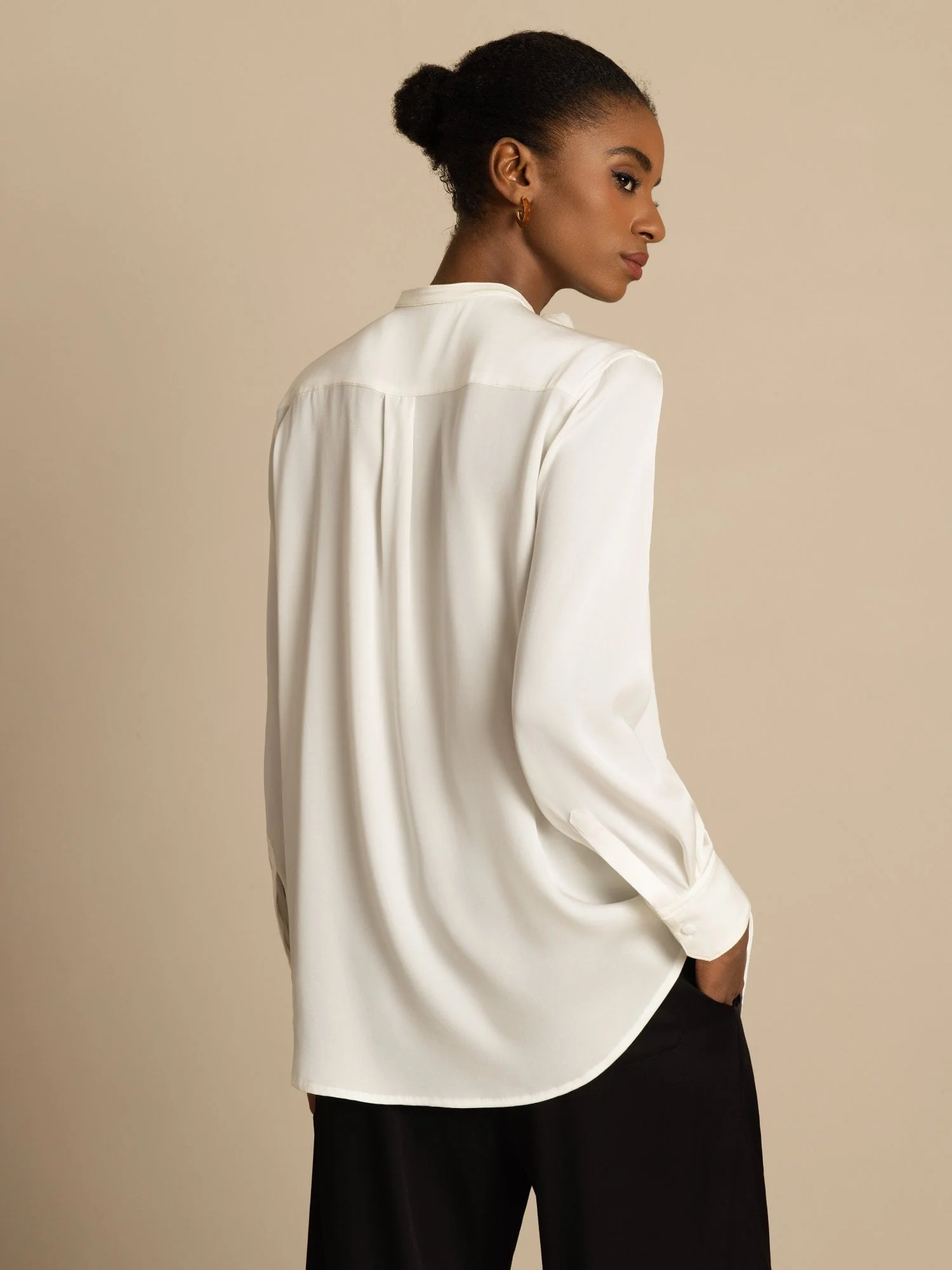 Clearance - 19Momme Silk Women's Long Sleeve Stand Collar Bow Blouse - Image 2