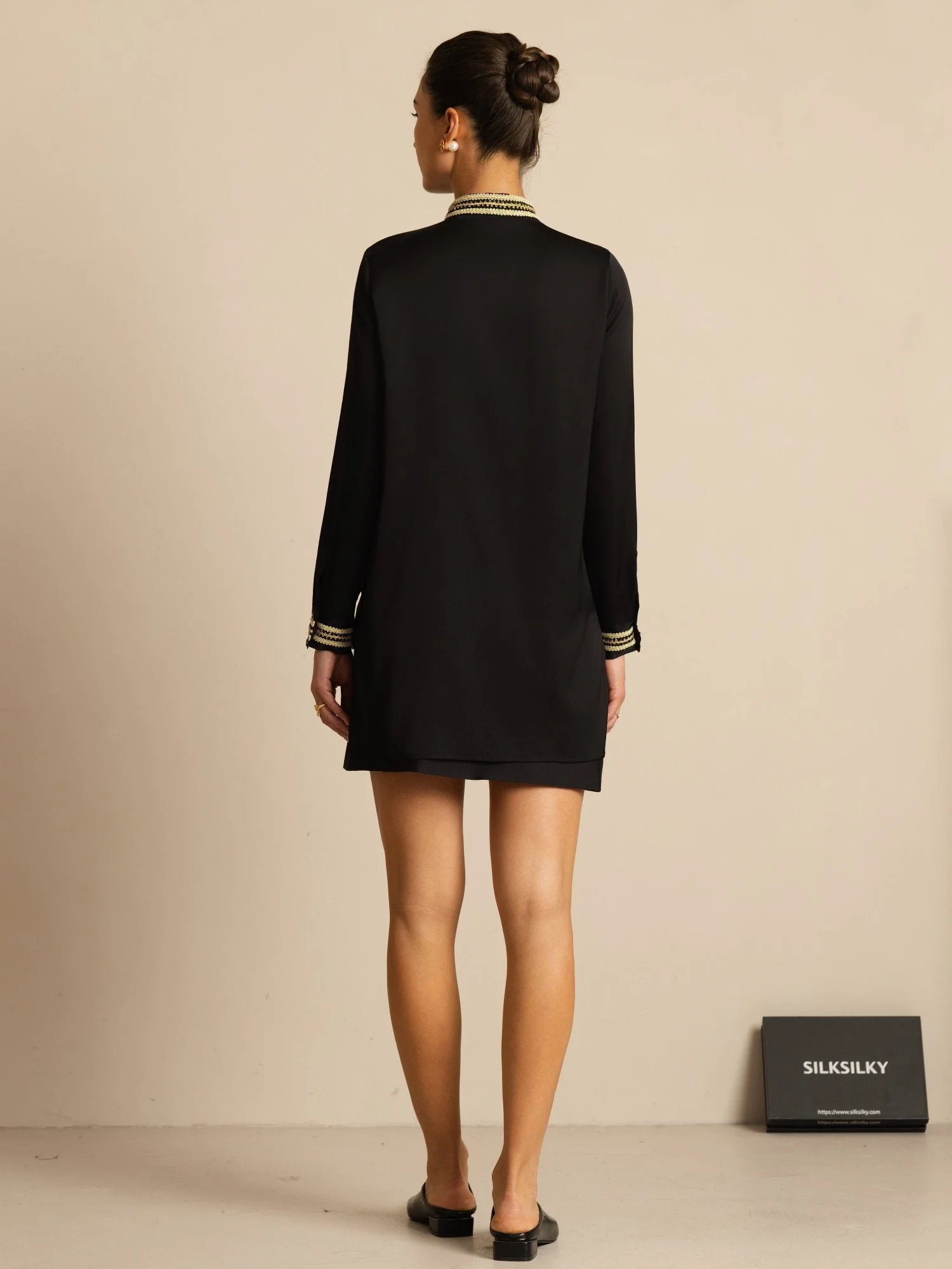 Clearance - 19Momme Silk Women's Pleated Stand Collar Blouse - Image 7