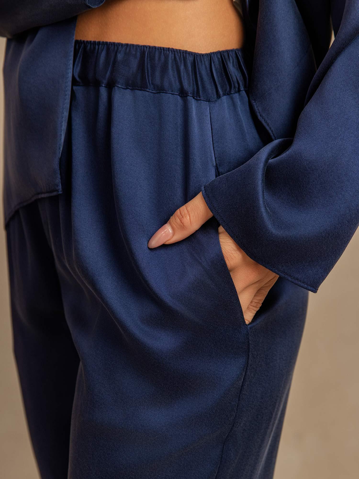 Clearance - 19Momme Washable Silk Long Sleeve Notch Collar Women's Pajamas Set - Image 13