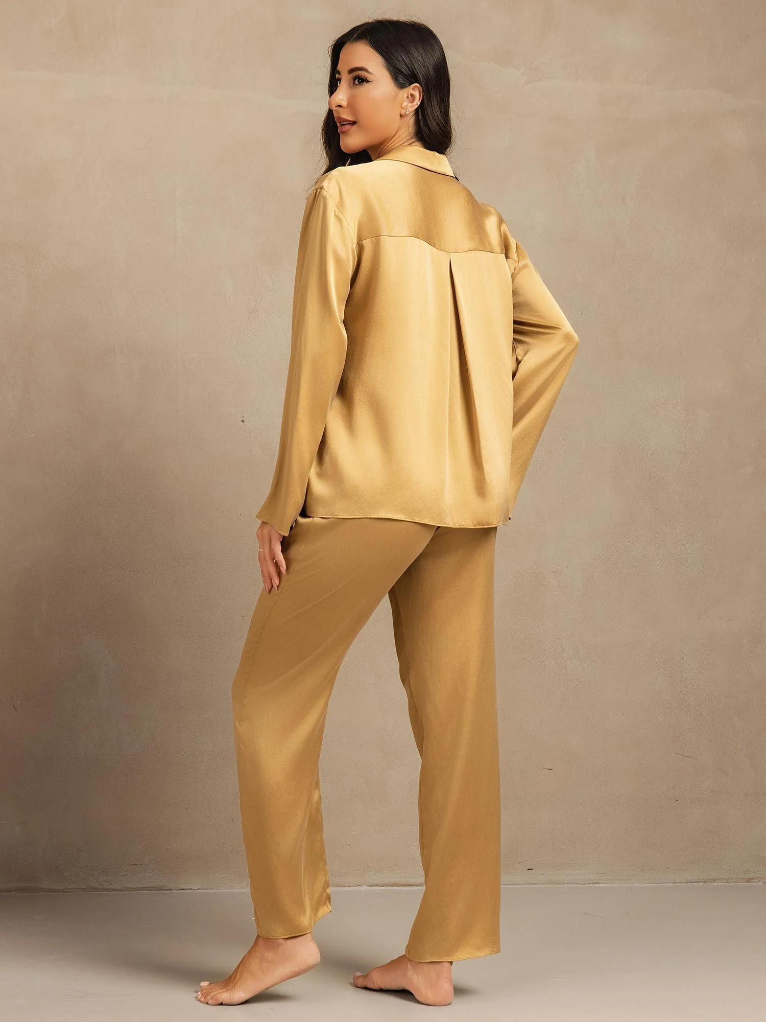 Clearance - 19Momme Washable Silk Long Sleeve Notch Collar Women's Pajamas Set - Image 26