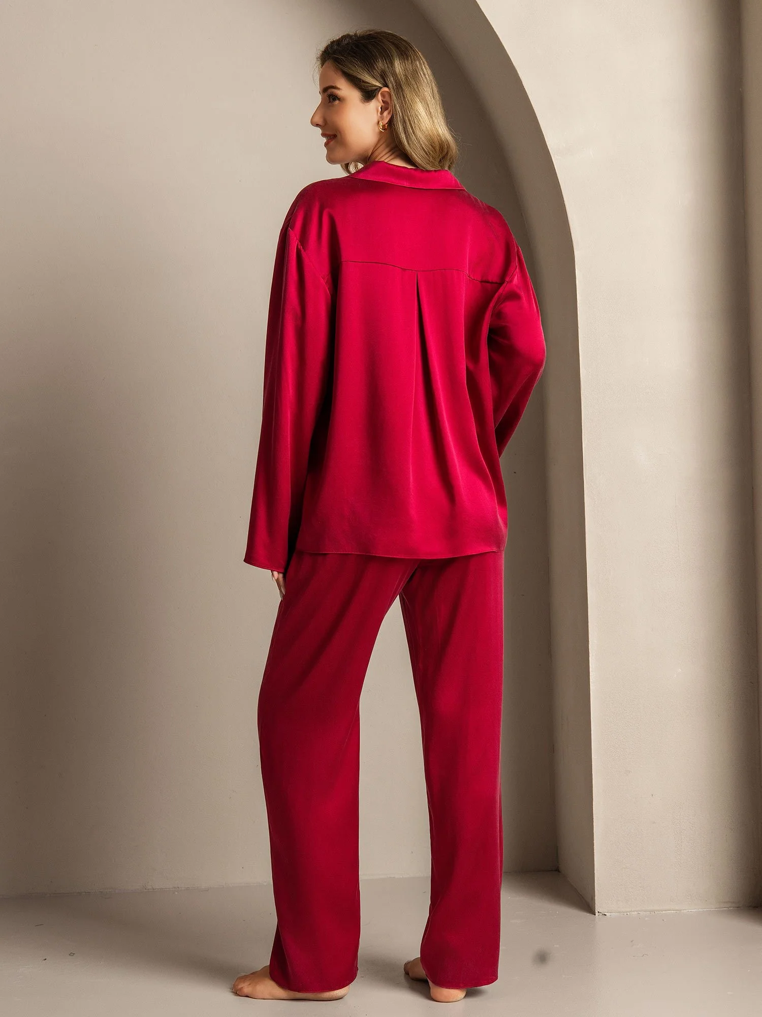 Clearance - 19Momme Washable Silk Long Sleeve Notch Collar Women's Pajamas Set - Image 33