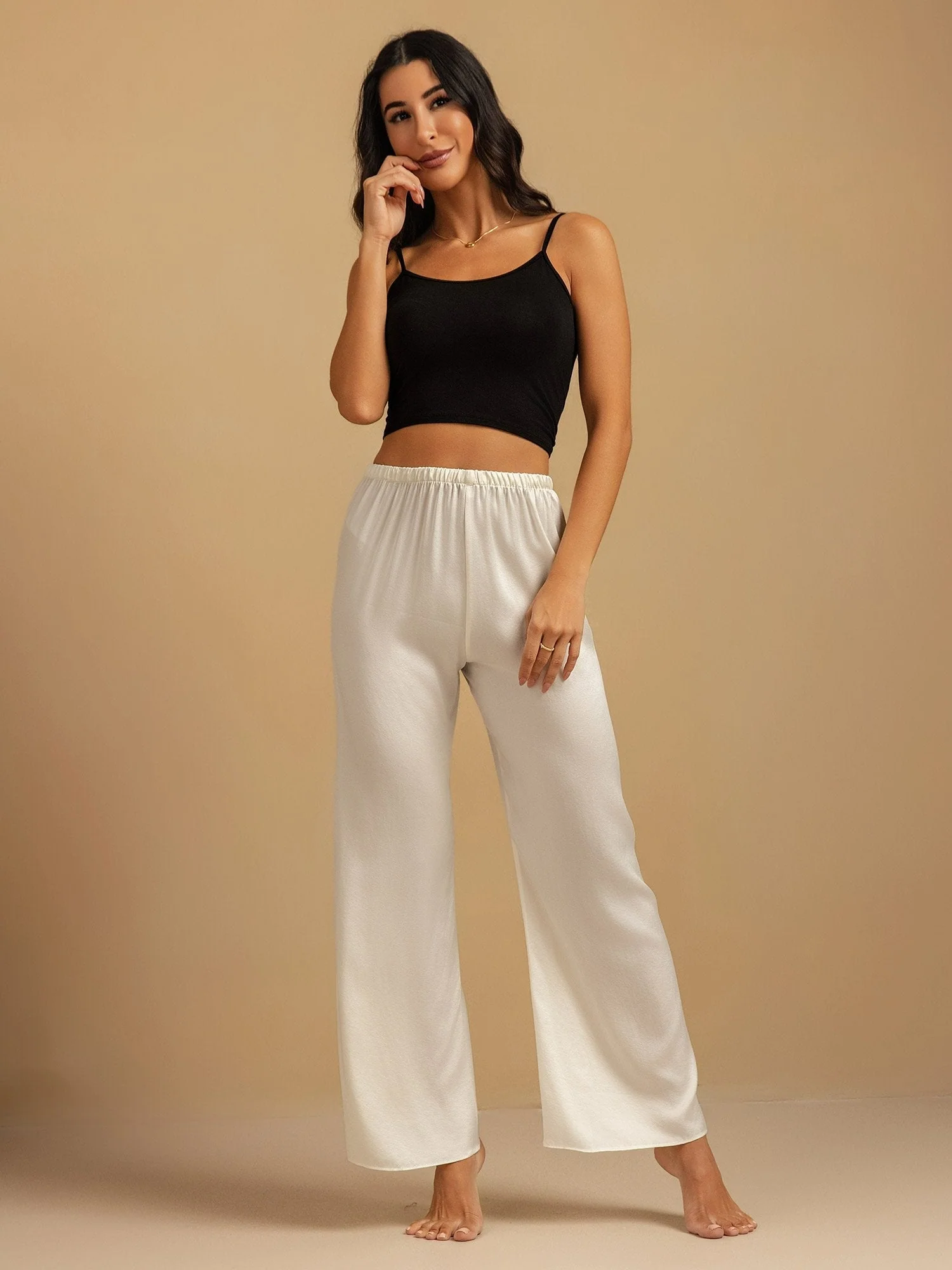 Clearance - 19Momme Washable Silk Wide Leg Women's Sleep Pants with Elastic Waist - Image 12