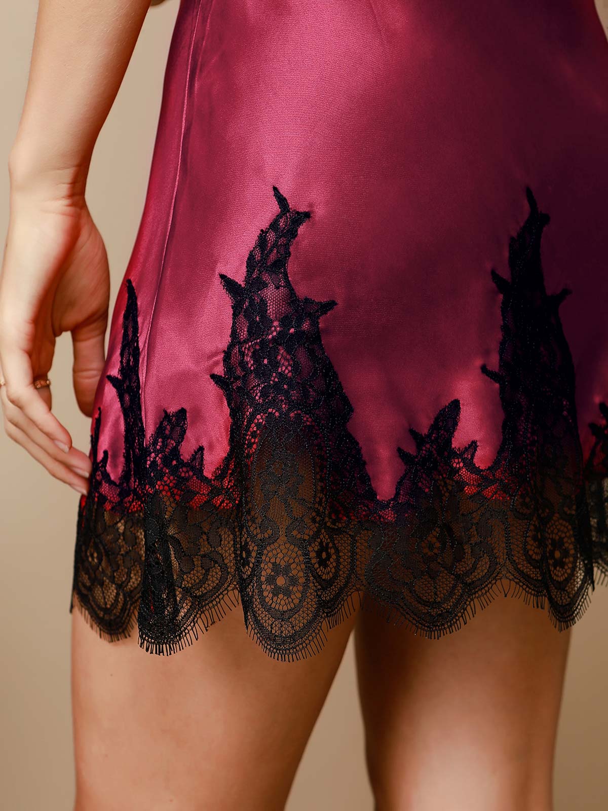 100% Mulberry Silk V Neck Short Nightgown&Robe Set with Lace Design - Image 28
