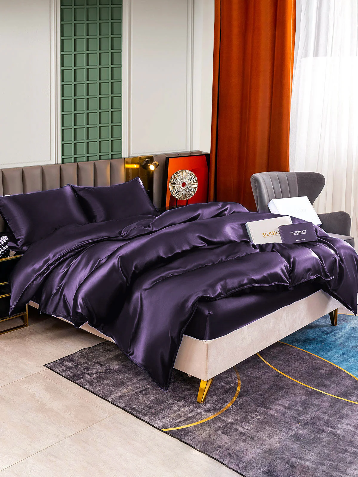 22Momme 4Pcs Silk Set Duvet Cover+Fitted Sheet+2x Pillowcases - Image 104