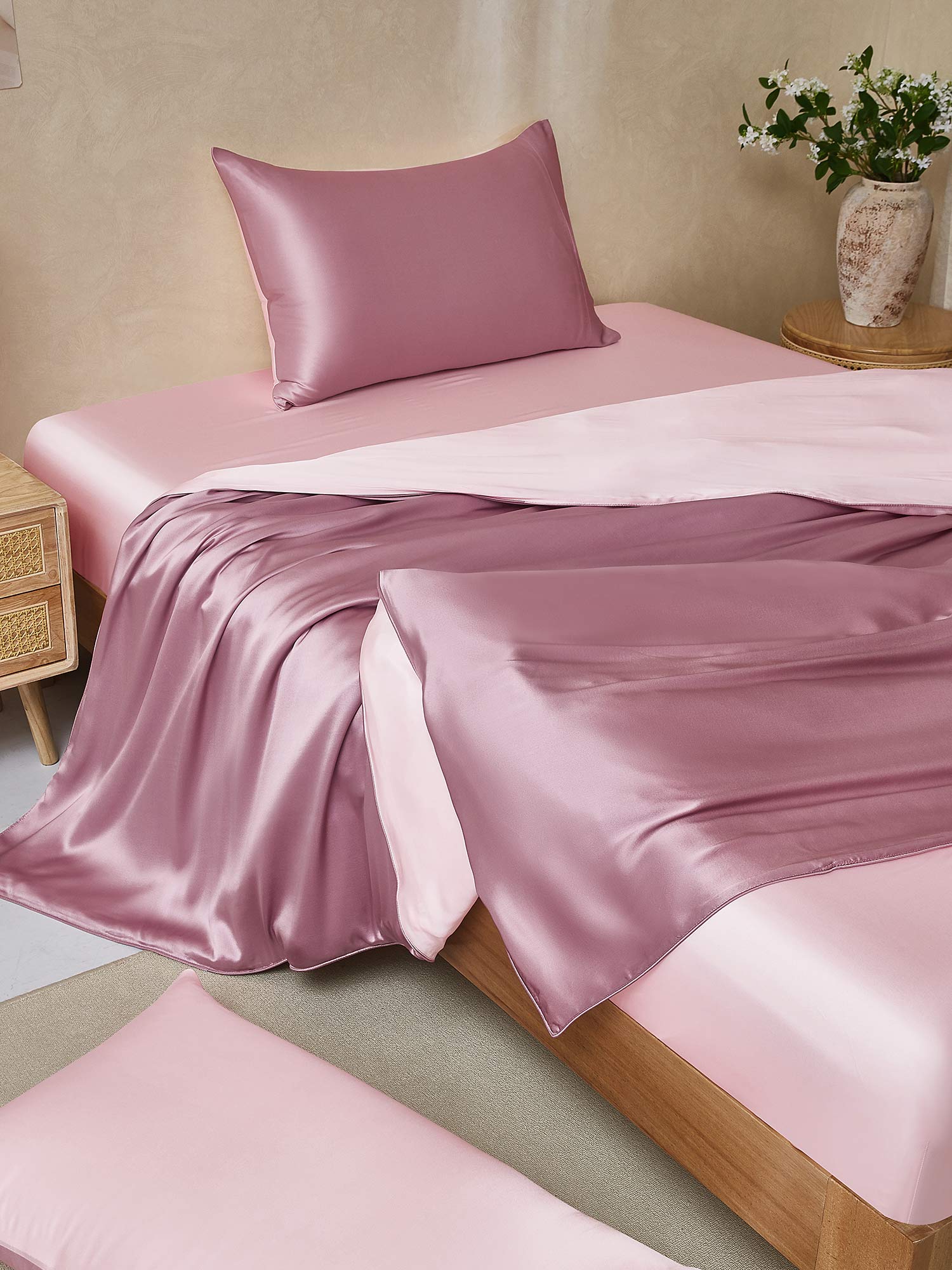 22Momme 4Pcs Silk Set Duvet Cover+Fitted Sheet+2x Pillowcases - Image 79