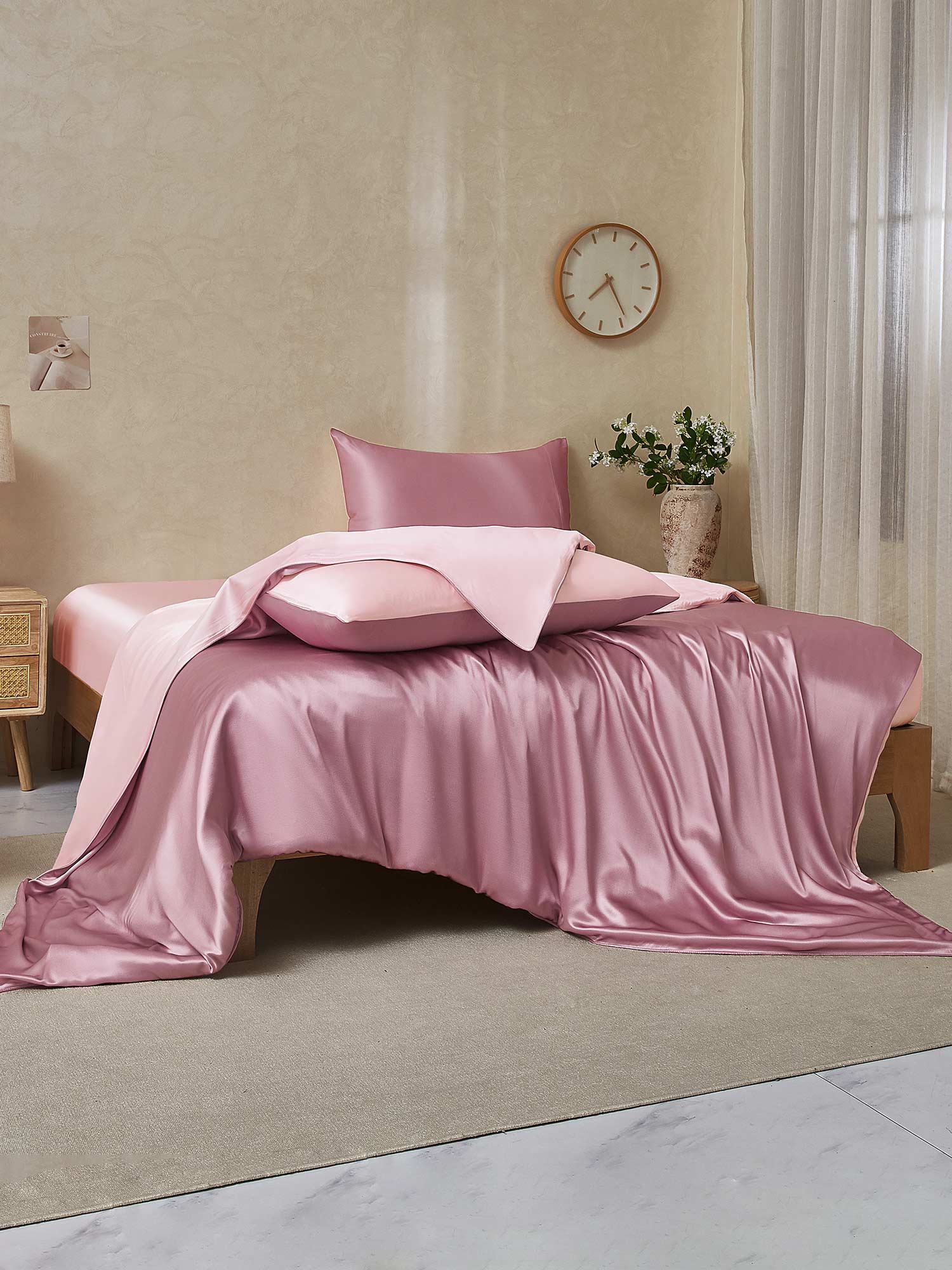 22Momme 4Pcs Silk Set Duvet Cover+Fitted Sheet+2x Pillowcases - Image 80