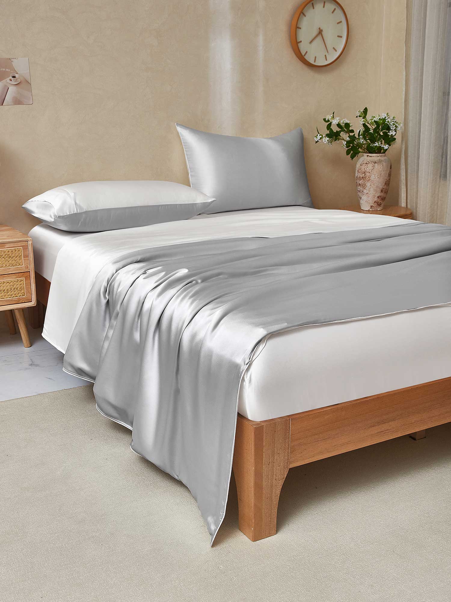 22Momme 4Pcs Silk Set Duvet Cover+Fitted Sheet+2x Pillowcases - Image 89
