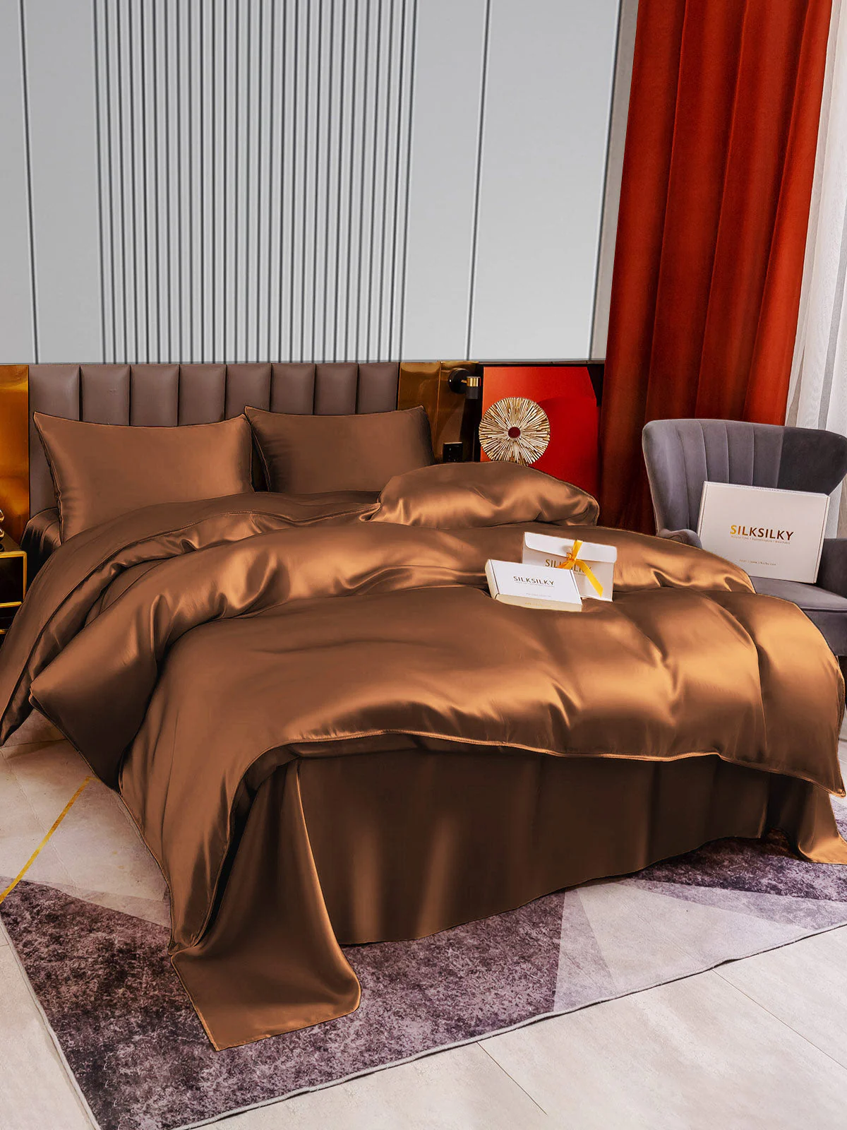 22Momme 4Pcs Silk Set Duvet Cover+Flat Sheet+2x Pillowcases - Image 55