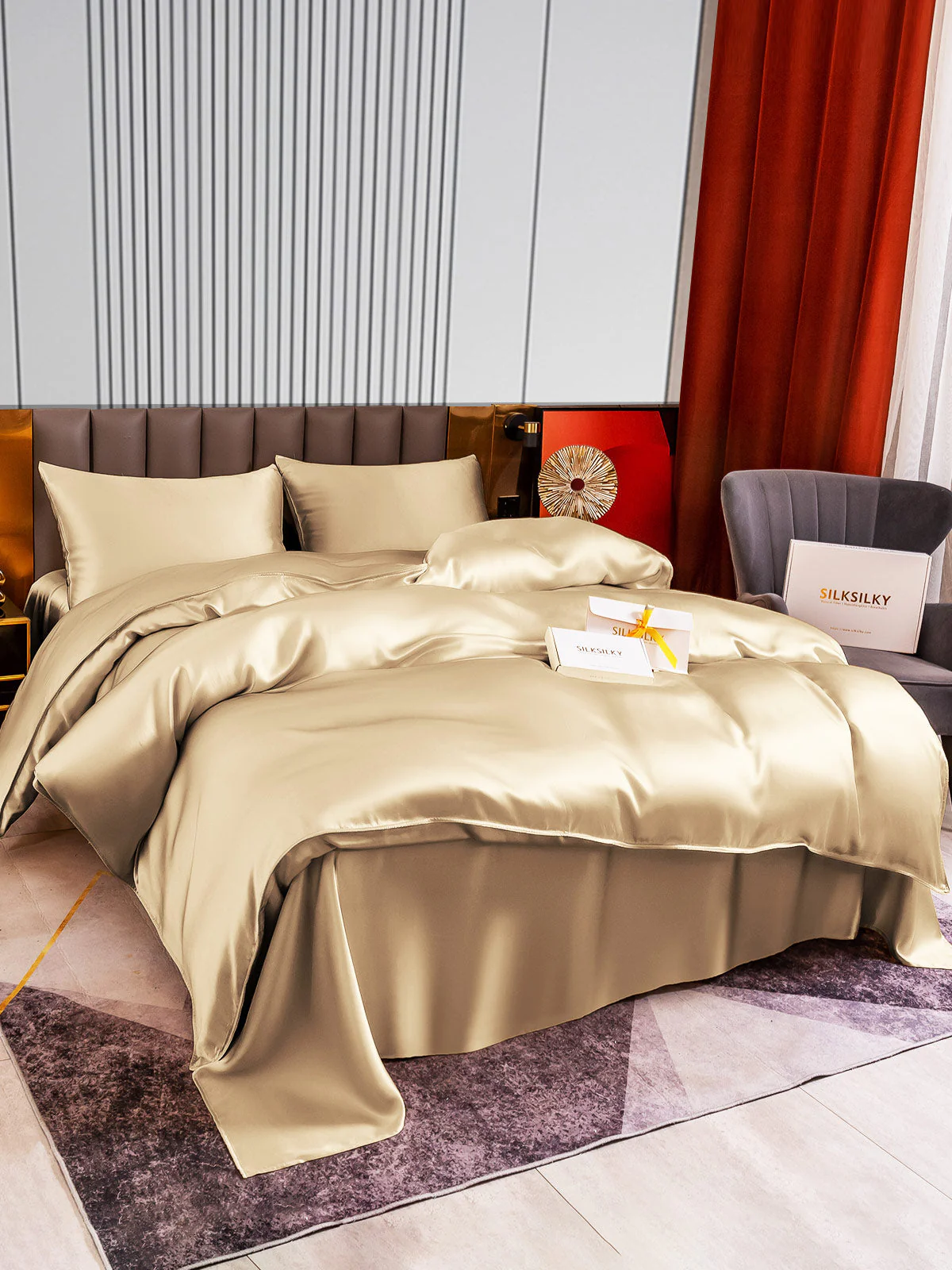 22Momme 4Pcs Silk Set Duvet Cover+Flat Sheet+2x Pillowcases - Image 61