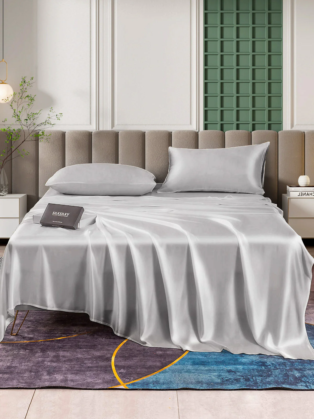 25Momme Silk 4Pcs Set Fitted&Flat Sheets+2x Pillowcases - Image 14