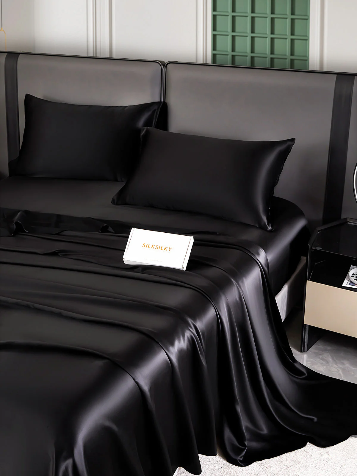 25Momme Silk 4Pcs Set Fitted&Flat Sheets+2x Pillowcases - Image 35