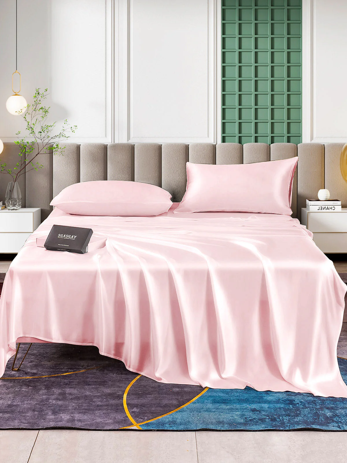 25Momme Silk 4Pcs Set Fitted&Flat Sheets+2x Pillowcases - Image 53