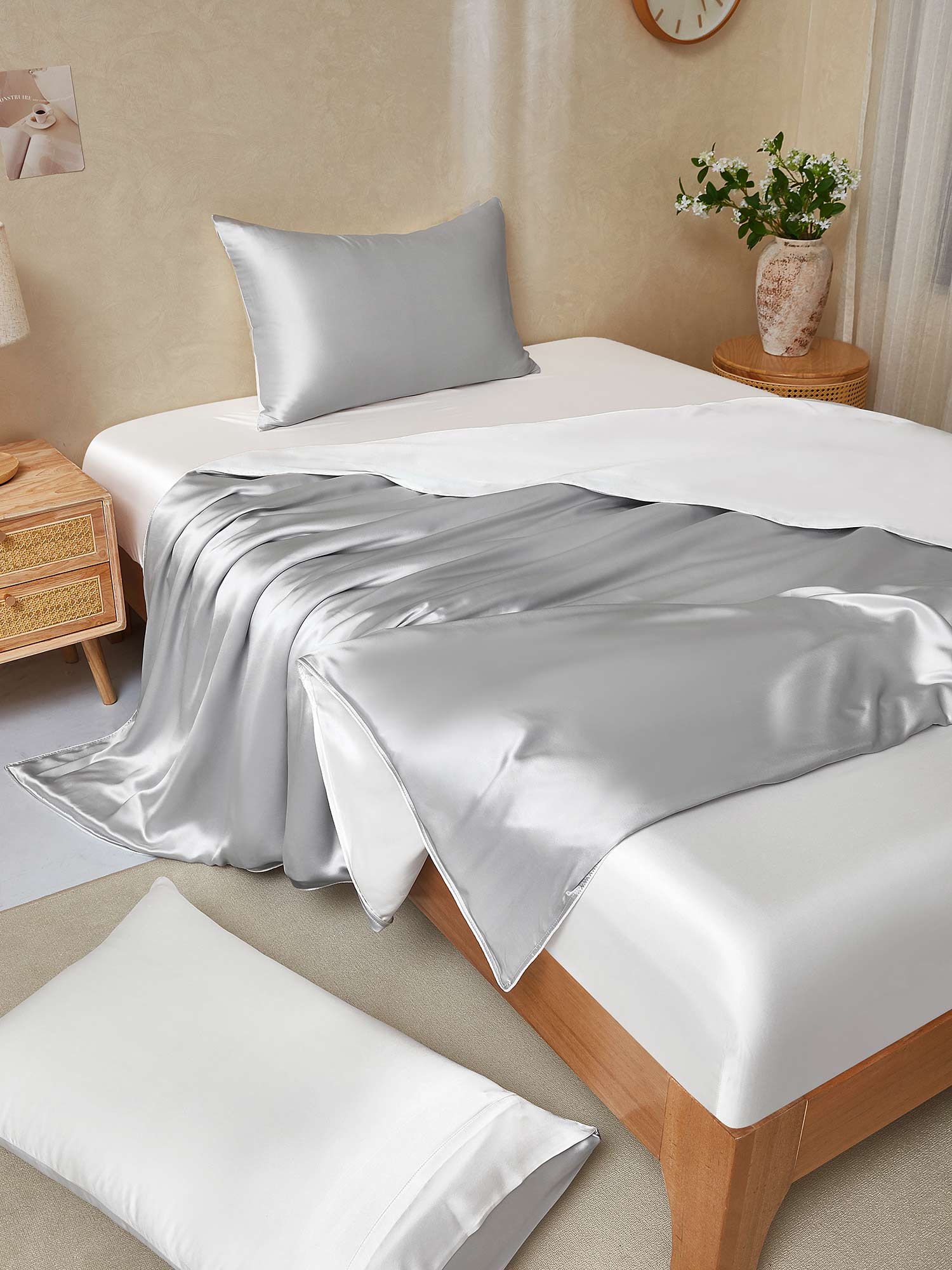 25Momme 4Pcs Silk Set Duvet Cover+Fitted Sheet+2x Pillowcases - Image 51