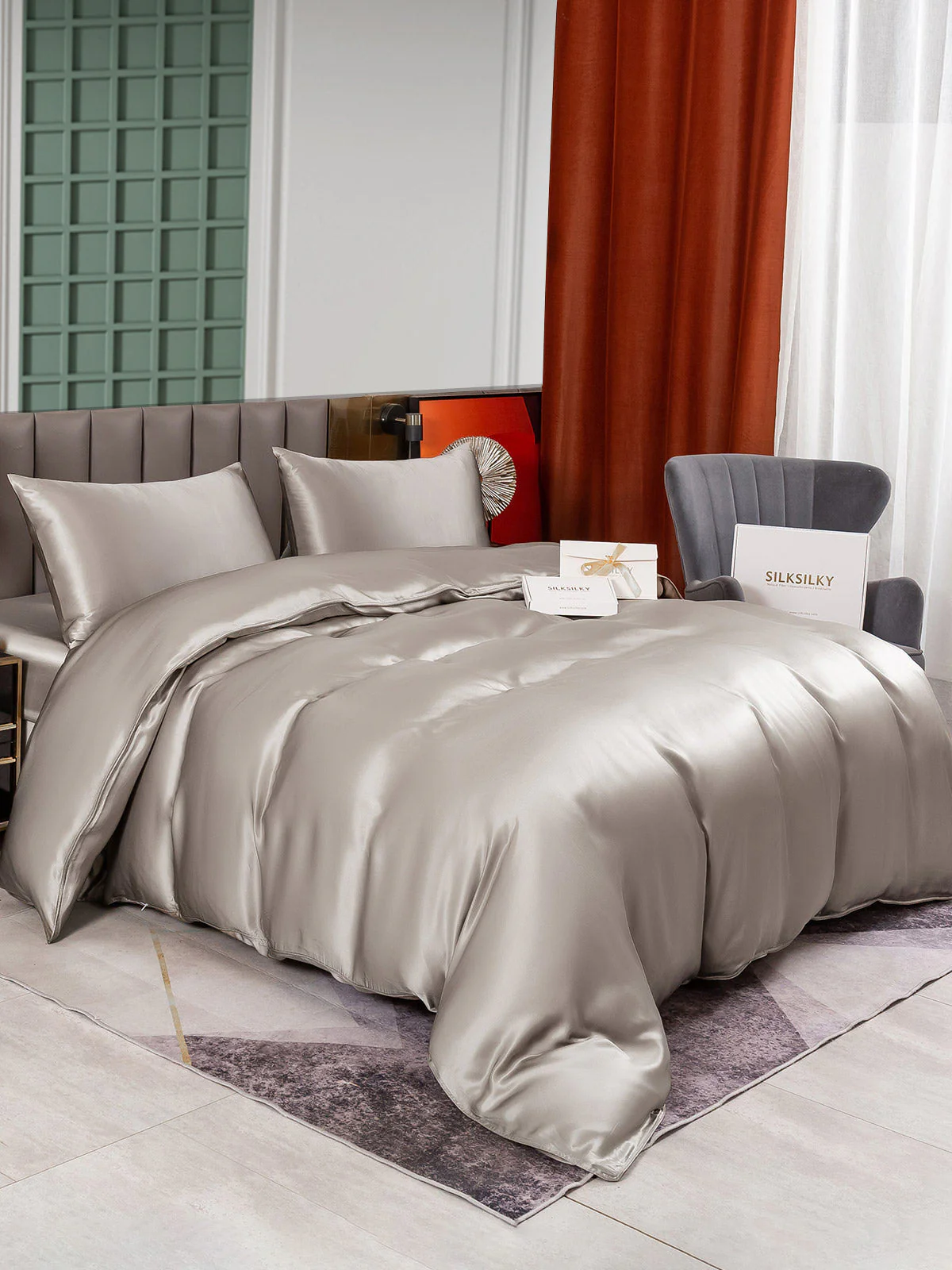 25Momme 4Pcs Silk Set Duvet Cover+Fitted Sheet+2x Pillowcases - Image 77