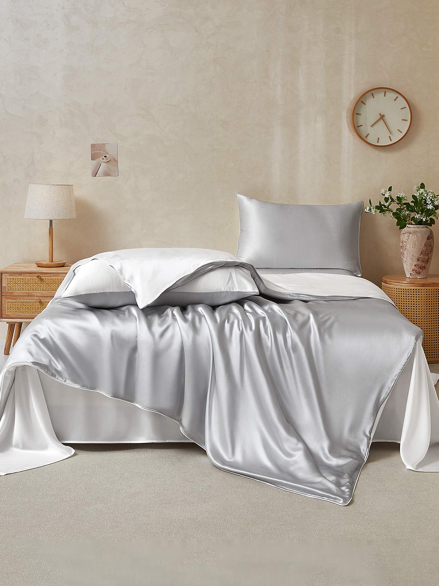 25Momme 4Pcs Silk Set Duvet Cover+Flat Sheet+2x Pillowcases - Image 61