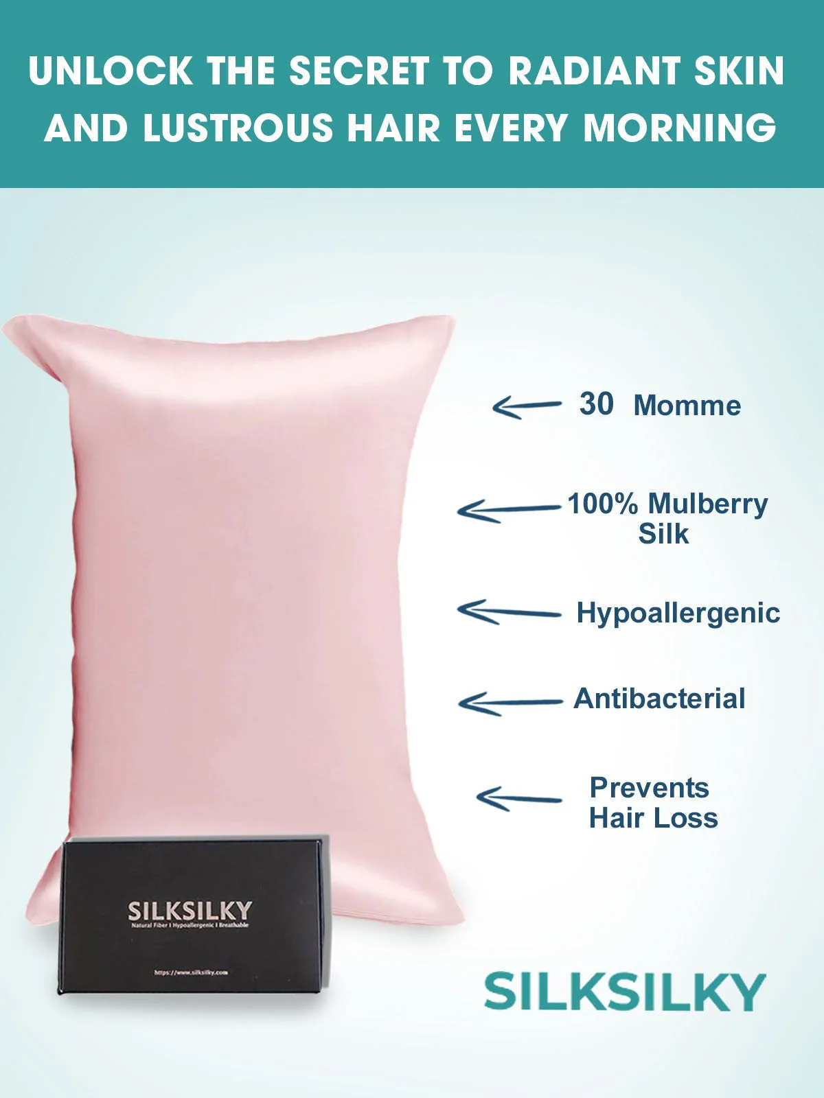 30Momme Luxurious 100% Silk Pillowcase - Hidden Zipper - Image 3