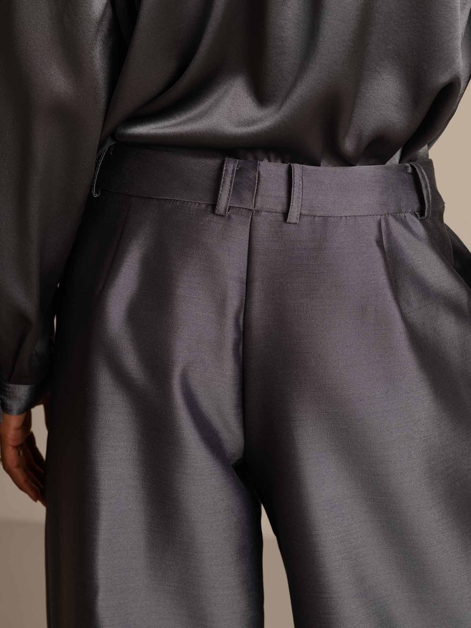 Clearance - 32Momme Silk-Wool Blend High Waist Wide Leg Women's Pants with Side Pockets Design - Image 5